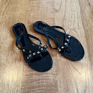 Nicole Miller NY Black and Gold Studded Sandals